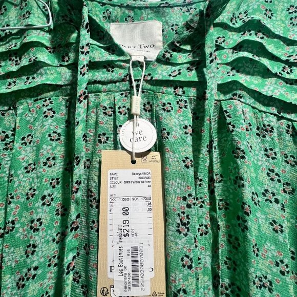 NWT, Green Dress "Part Two" Designer,  Greenbrair Mini Flower Dress - Picture 5 of 6
